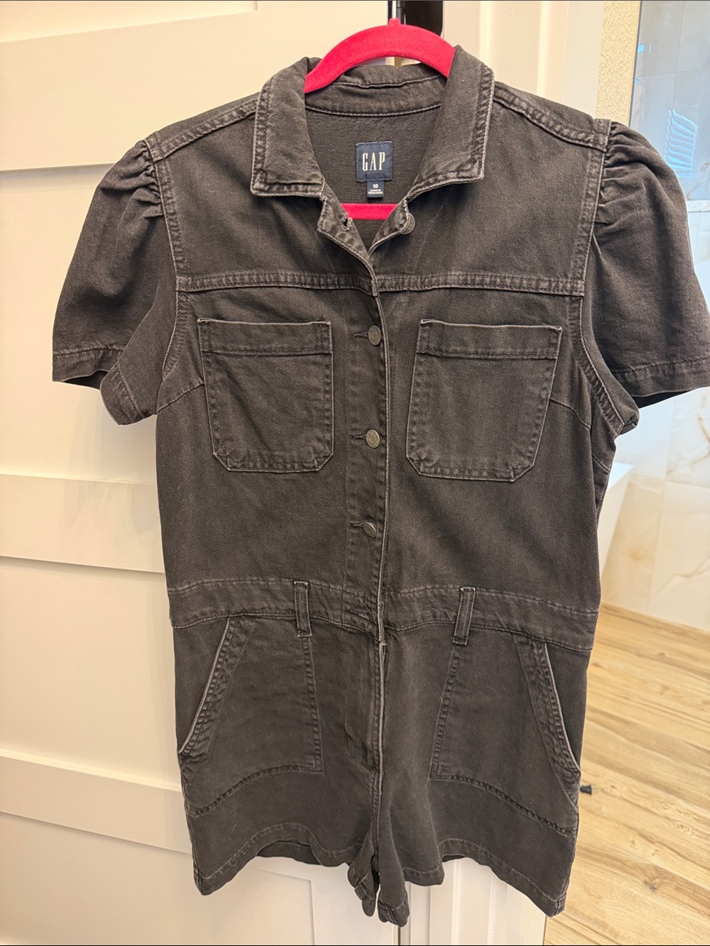 GAP Charcoal Short-Sleeve Utility Romper